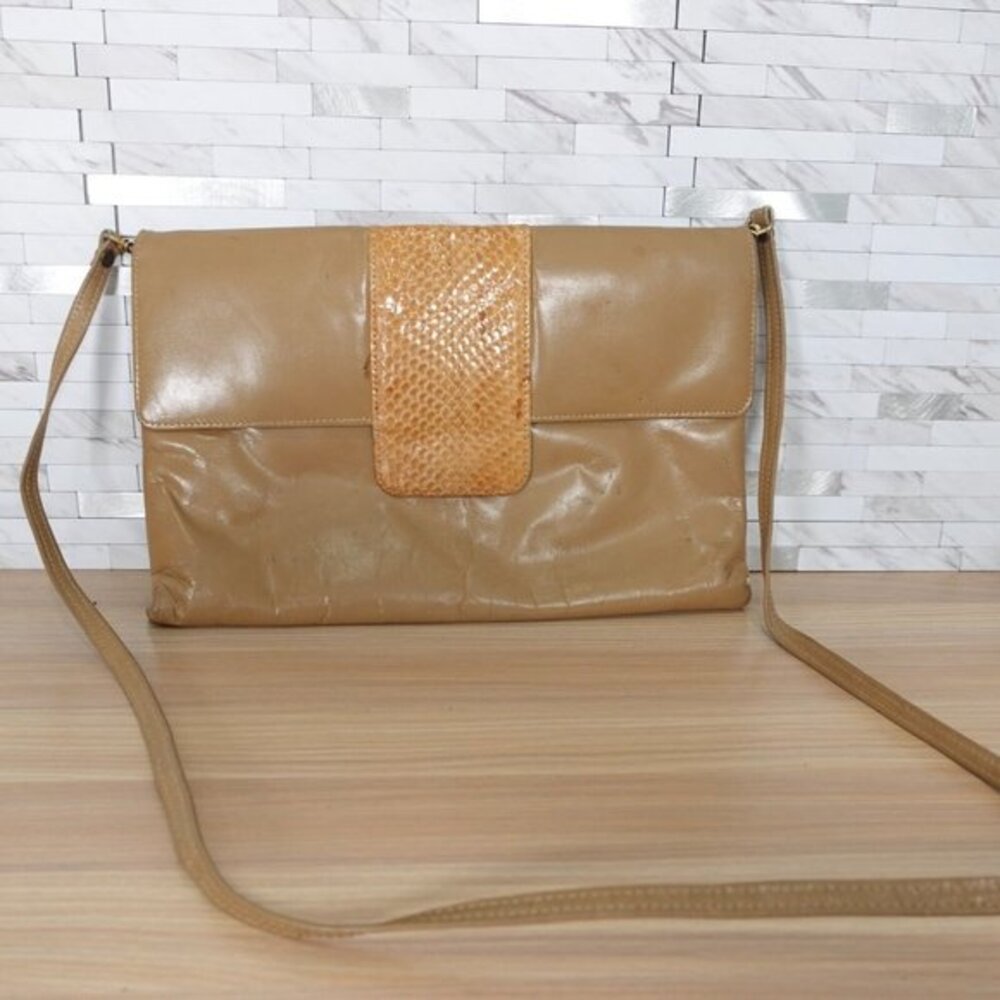 VINTAGE Y2K Snakeskin Crossbody Bag Neutral Leather Medium Purse Boho 90s